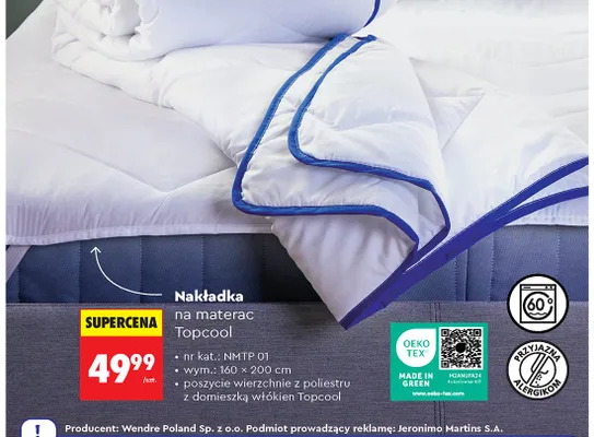 Nakładka na materac Smukee Topcool promocja w Biedronka