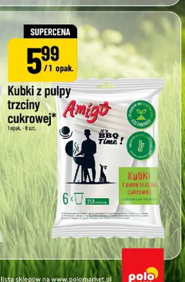 Kubki z pulpy trzciny cukrowej Amigo 6-pak promocja w POLOmarket