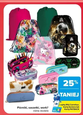 Piórniki saszetki worki promocja w Carrefour
