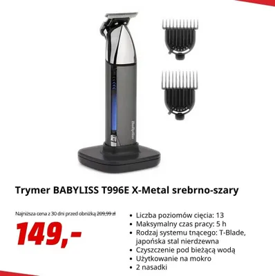 Trymer BABYLISS T996E X-Metal srebrno-szary promocja w Media Markt