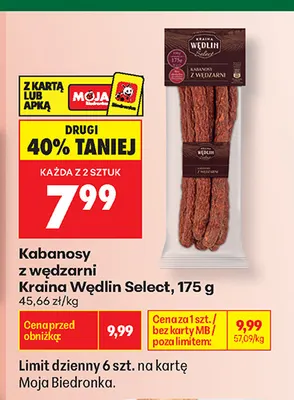 Kabanosy z wędzarni Kraina Wędlin Select promocja w Biedronka