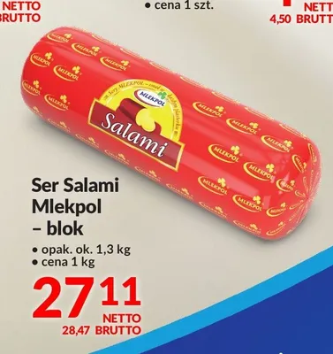 Ser Salami Mlekpol w bloku promocja w Makro