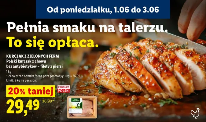 Polski kurczak z chowu bez antybiotyków - filety z piersi Kurczak z Zielonych Ferm promocja w Lidl