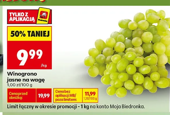 Winogrono jasne na wagę promocja w Biedronka