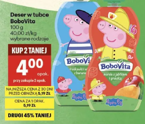 Deser w tubce BoboVita truskawkowy z bananem promocja w Delikatesy Centrum