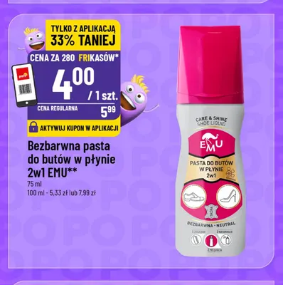 Bezbarwna pasta do butów w płynie 2w1 Emu promocja w POLOmarket