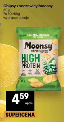 Chipsy z soczewicy Moonsy zielona cebulka promocja w Delikatesy Centrum
