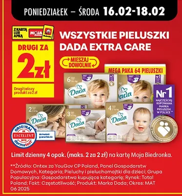 Wszystkie pieluszki Extra Care DRUGIE ZA 2 ZŁ promocja w Biedronka