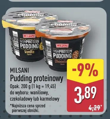 Pudding proteinowy waniliowy Milsani promocja w Aldi