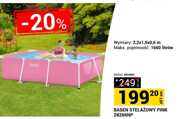 Basen stelażowy pink INTEX 28266NP 2,2x1,5x0,6m 1660l promocja w Merkury Market