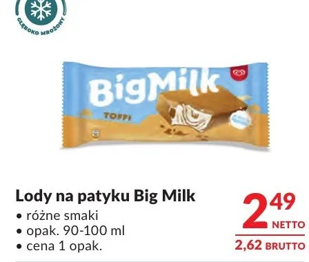 Lody na patyczku Big Milk promocja w Makro