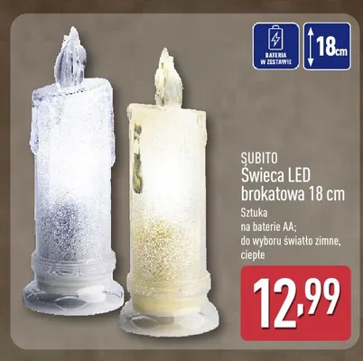 Świeca LED brokatowa Subito światło zimne 18 cm promocja w Aldi