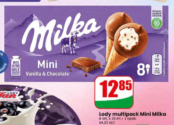 Lody multipack Mini Milka Vanilla & Chocolate 8-pak promocja w Dino