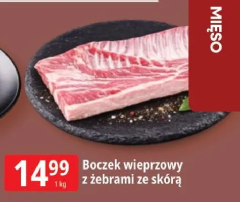 Boczek wieprzowy z żebrami ze skórą promocja w Leclerc