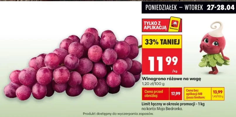 Winogrono różowe na wagę promocja w Biedronka