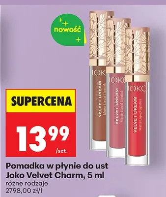 Pomadka w płynie do ust Velvet Charm różne rodzaje Joko promocja w Biedronka