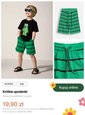 Krótkie spodenki bawełniane Mokida zielone w paski promocja w Coccodrillo