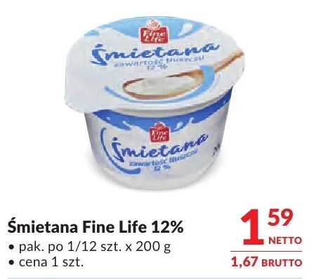 Śmietana Fine Life 12% promocja w Makro