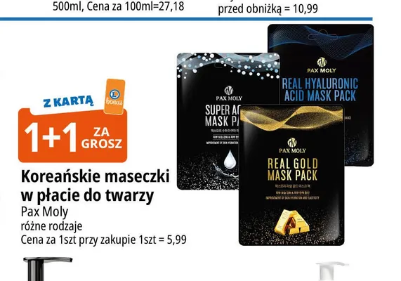 Koreańskie maseczki w płacie do twarzy Pax Moly Real Hyaluronic Acid promocja w Leclerc