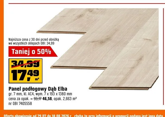 Panel podłogowy Dąb Elba 7 mm AC4 promocja w OBI