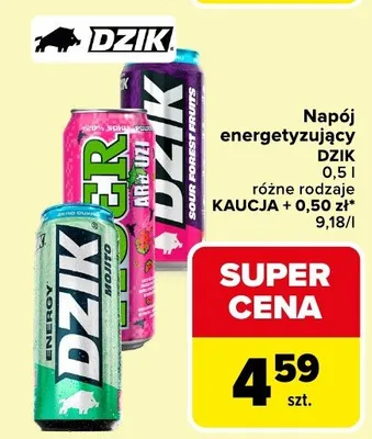 Napój energetyzujący Dzik różne rodzaje promocja w Carrefour Market