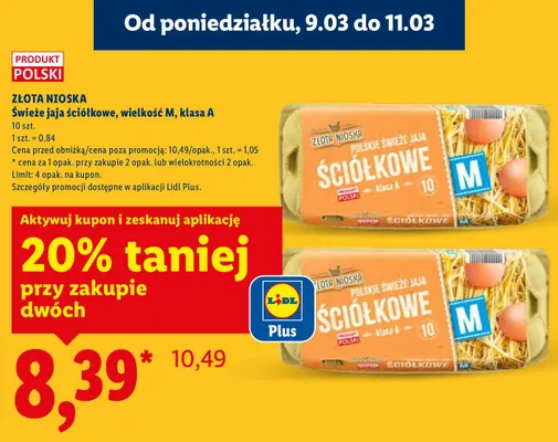 Jaja ściółkowe wielkość M, klasa A promocja w Lidl