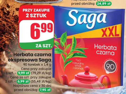 Herbata czarna ekspresowa Saga promocja w Dino