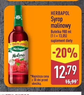 Syrop malinowy HERBAPOL promocja w Aldi