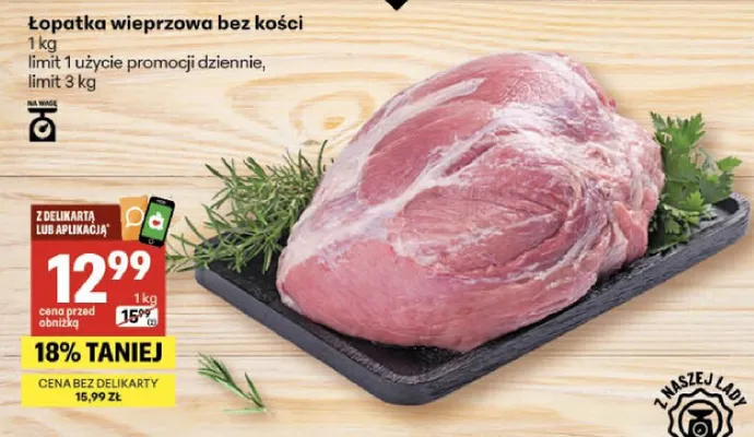 Łopatka wieprzowa bez kości promocja w Delikatesy Centrum