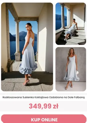 Sukienka koktajlowa rozkloszowana ozdobiona na dole falbaną Renee promocja w Renee