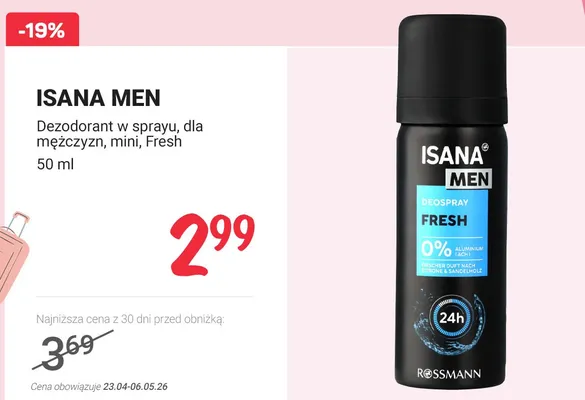 Dezodorant w sprayu Isana Men Fresh mini dla mężczyzn promocja w Rossmann