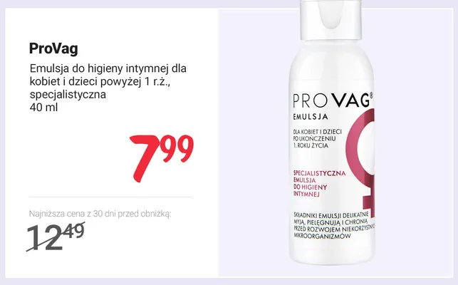 Emulsja do higieny intymnej dla kobiet i dzieci powyżej 1 r.ż. specjalistyczna ProVag promocja w Rossmann