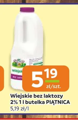 Mleko Wiejskie bez laktozy Piątnica 2% promocja w Społem Częstochowa