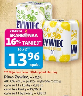 Piwo Żywiec 0,0% wybrane rodzaje w puszce promocja w Auchan