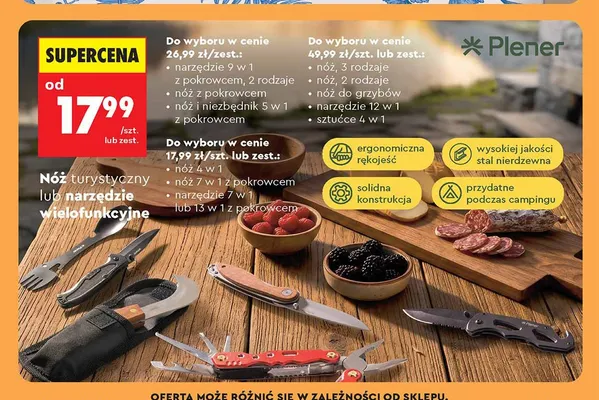 Nóż i niezbędnik 5 w 1 z pokrowcem Plener promocja w Biedronka