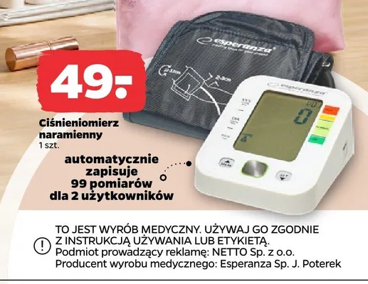 Ciśnieniomierz naramienny Esperanza promocja w Netto