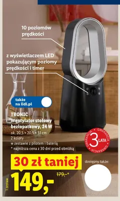 Wentylator stołowy bezłopatkowy TRONIC promocja w Lidl