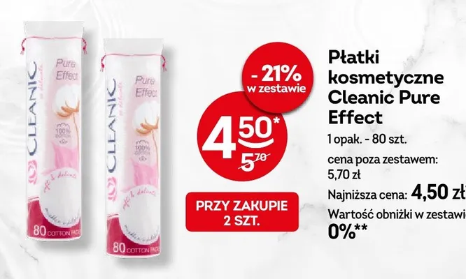 Płatki kosmetyczne Cleanic Pure Effect promocja w Żabka