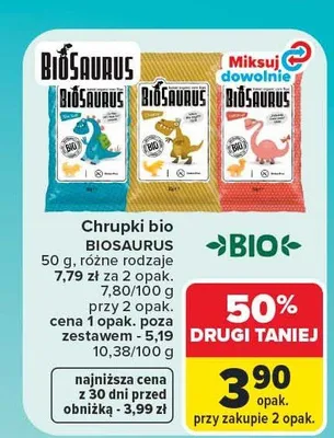 Chrupki bio Biosaurus serowe promocja w Carrefour Market