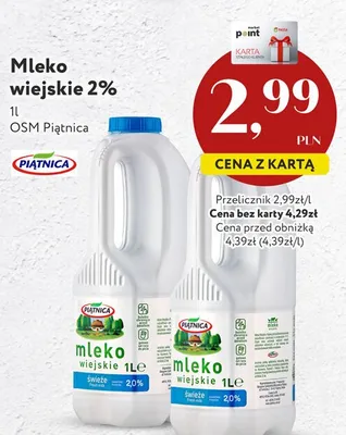 Mleko wiejskie 2% Piątnica promocja w Market Point