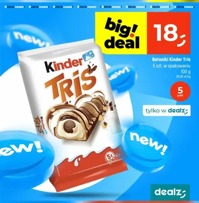 Batoniki Kinder Tris 5-pak 100g promocja w Dealz