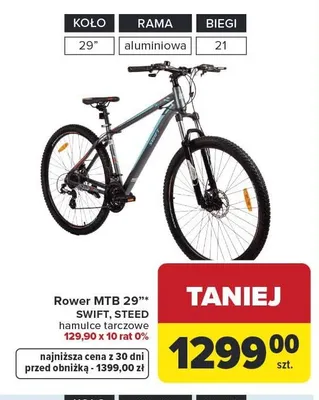 Rower MTB 29" STEED hamulce tarczowe promocja w Carrefour