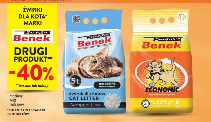 Żwirek dla kotów Super Benek Compact Line naturalny non-scented promocja w Intermarche