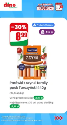 Parówki z szynki family pack promocja w Dino