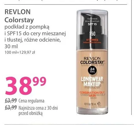 Podkład z pompką i SPF15 do cery mieszanej i tłustej REVLON Colorstay różne odcienie promocja w Hebe