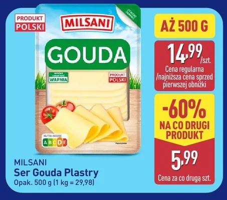 Ser Gouda plastry Milsani promocja w Aldi