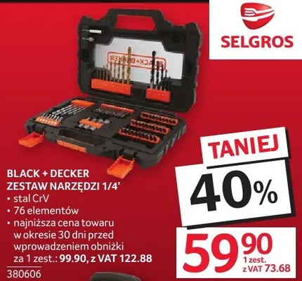 Zestaw narzędzi BLACK + DECKER 1/4" - 76 elementów promocja w Selgros