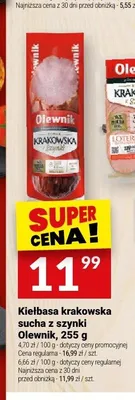 Kiełbasa krakowska sucha z szynki Olewnik promocja w Twój Market