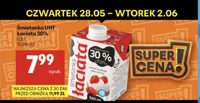 Śmietanka UHT Łaciata 30% promocja w Delikatesy Centrum