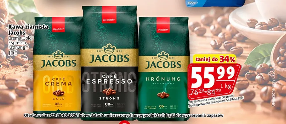 Kawa ziarnista Jacobs Crema Gold promocja w Prim Market